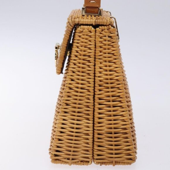 Salvatore Ferragamo Gancini Hand Bag Wicker Beige Gold Auth 132381 - Picture 4 of 16